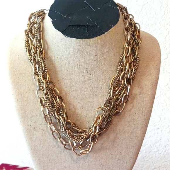 Jewelry - 5/$20 - Heavy Goldtone Chains Statement Piece Necklace